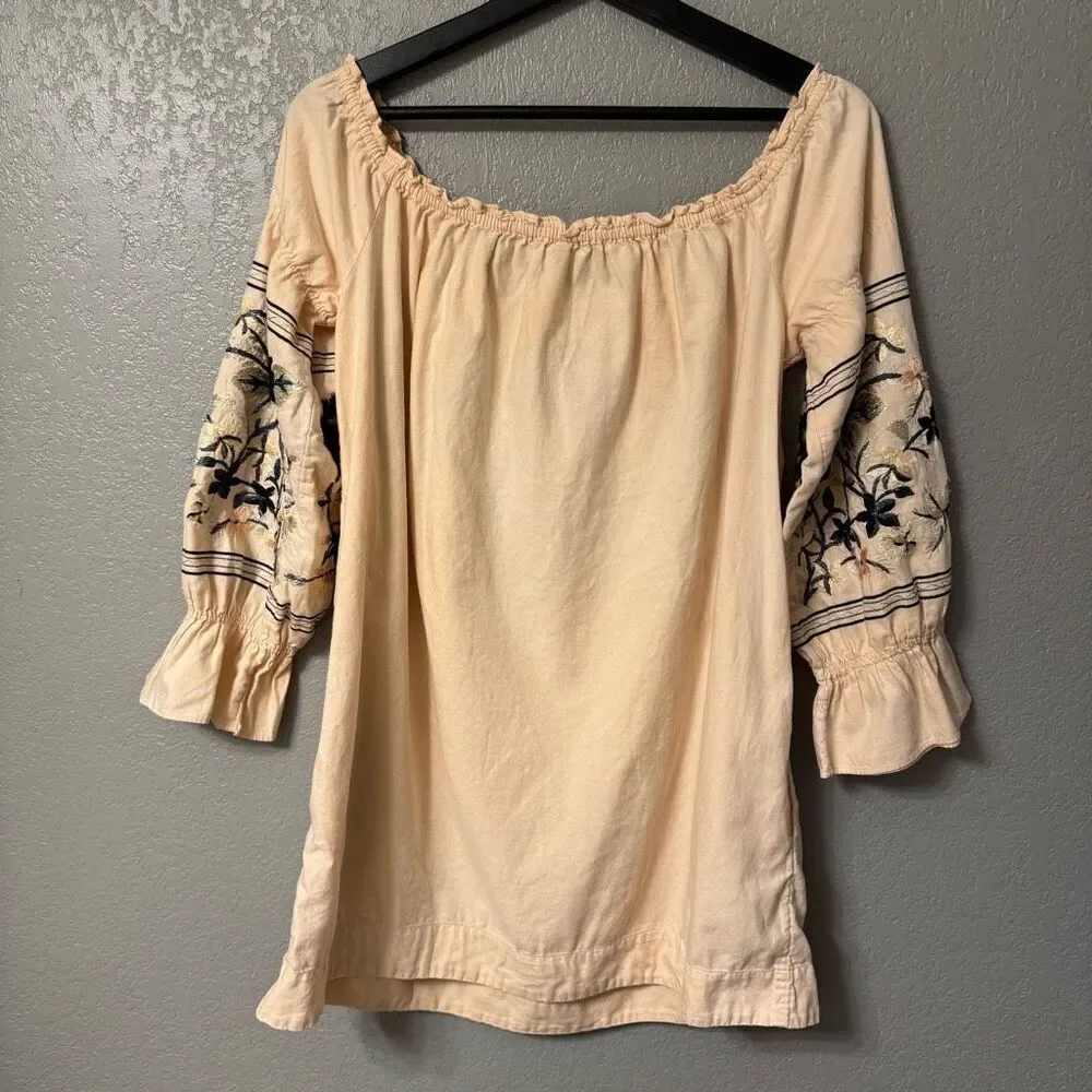 Free People Fleur Du Jour Embroidered Tunic Mini Dress Off Shoulder size Small